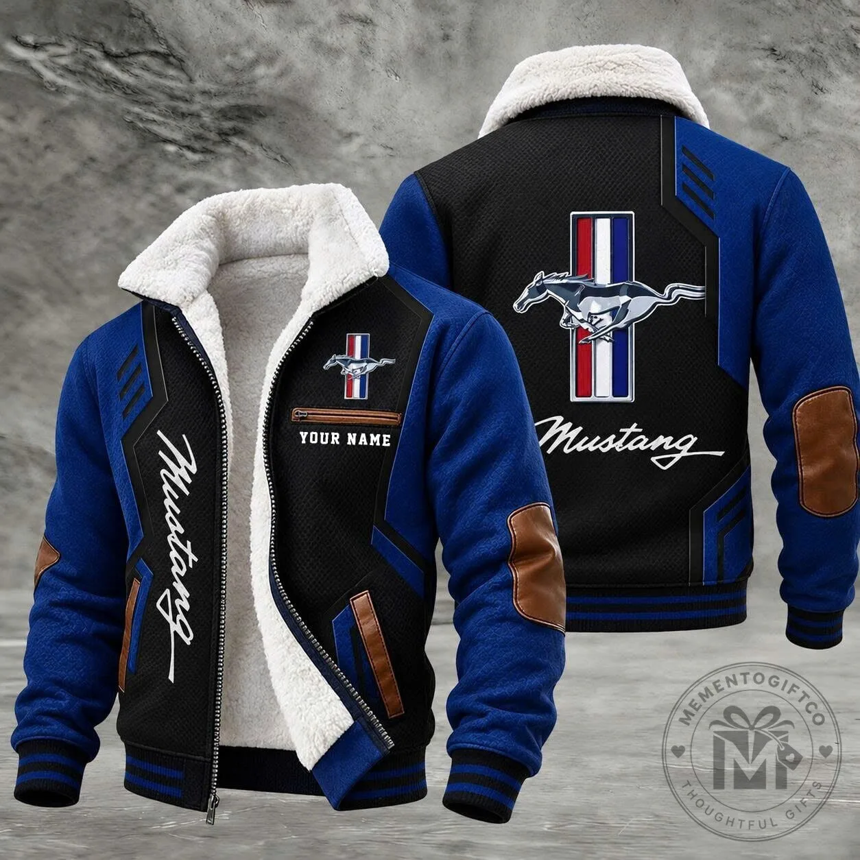 Ford Mustang Custom Name Winter Fleece Bomber Jacket