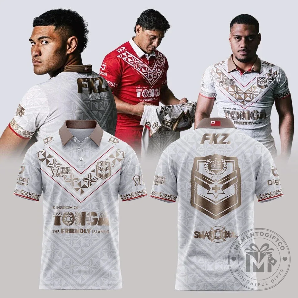 Tonga Rugby League 2026 World Cup White Polo Shirt for Men