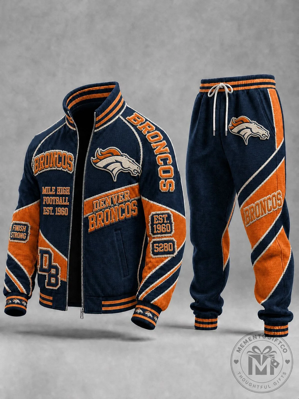 Denver Broncos Football Team Navy Orange Tracksuit Set