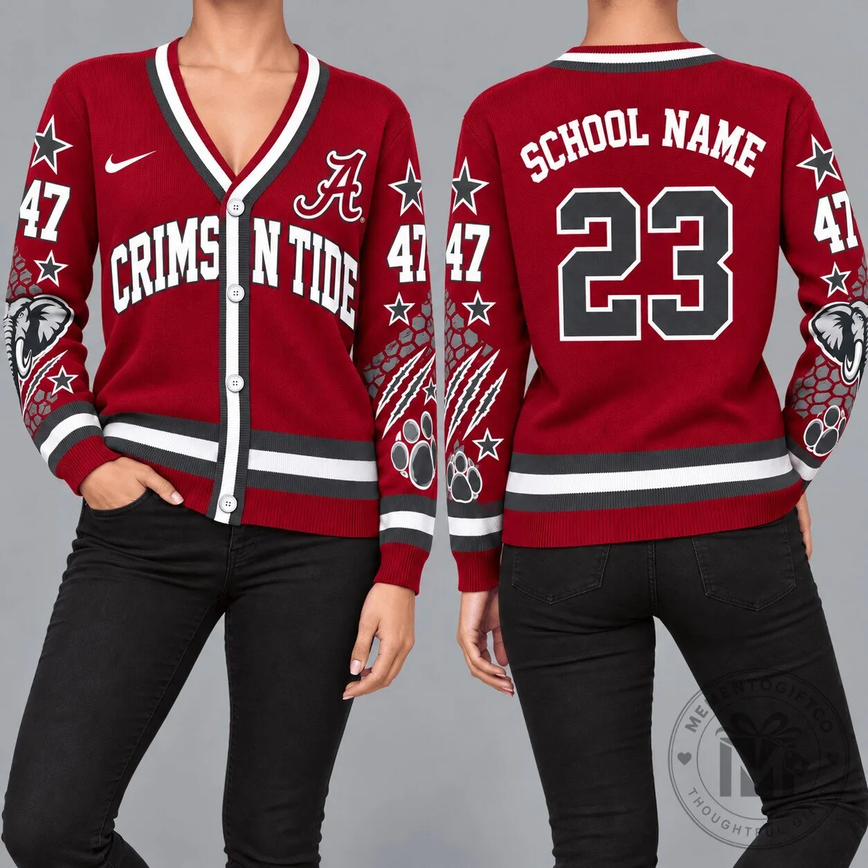 Alabama Crimson Tide NCAA Retro Star Sleeve Cardigan Sweater
