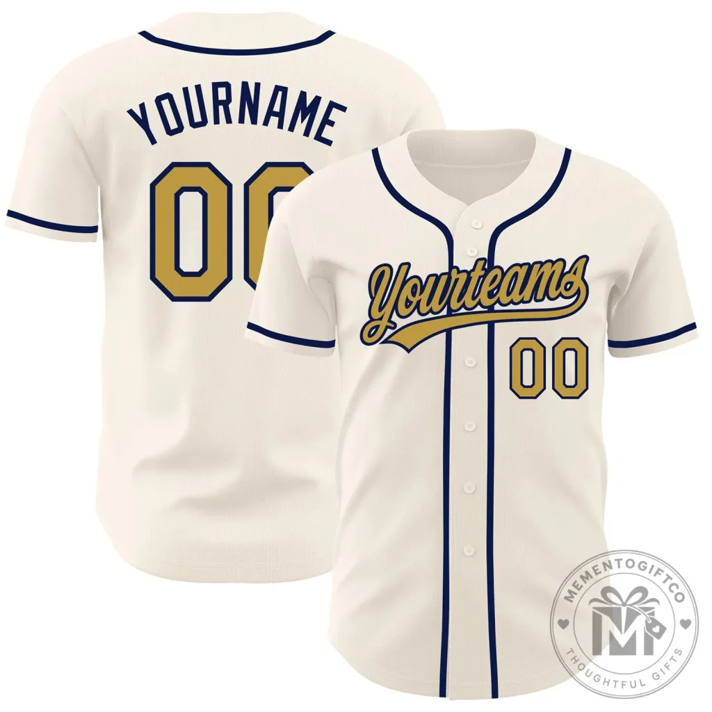 Custom Cream Old Gold Navy Authentic Baseball Jersey with Personalized Name and Number Custom Cream Old Gold Navy Authentic Baseball Jersey with Personalized Name and Number