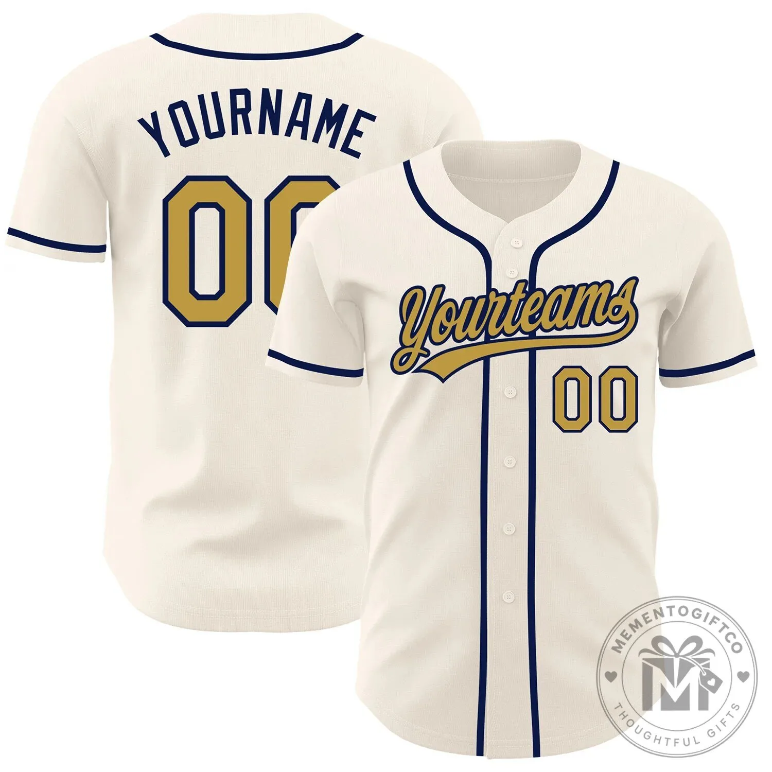 Custom Cream Old Gold Navy Authentic Baseball Jersey with Personalized Name and Number