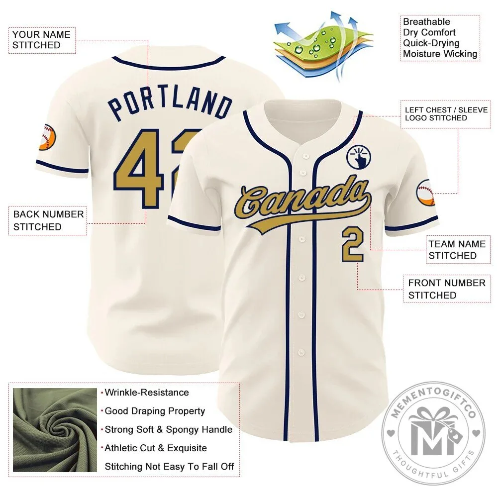 Custom Cream Old Gold Navy Authentic Baseball Jersey with Personalized Name and Number 11 Custom Cream Old Gold Navy Authentic Baseball Jersey with Personalized Name and Number