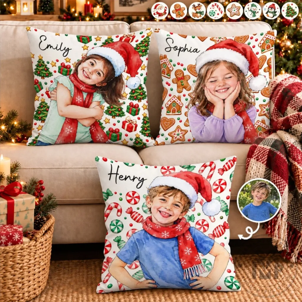 Personalized Christmas Kids Photo Holiday Pillow Personalized Christmas Kids Photo Holiday Pillow