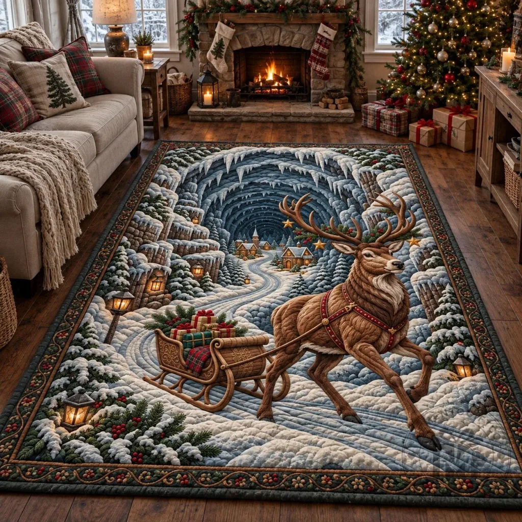 Christmas Reindeer Sleigh Winter Wonderland Area Rug Christmas Reindeer Sleigh Winter Wonderland Area Rug