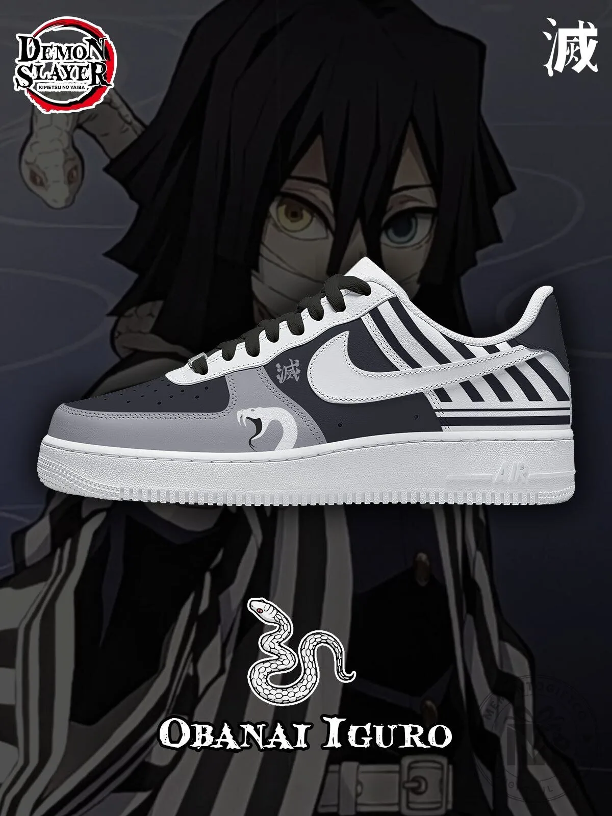 Demon Slayer Obanai Iguro Anime Character Themed Custom Sneakers