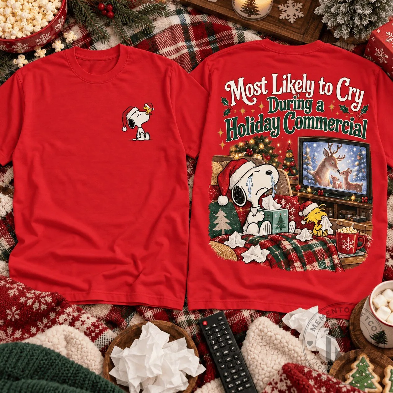 Snoopy Most Likely To Cry During A Holiday Commercial Christmas T-Shirt 1 Snoopy Most Likely To Cry During A Holiday Commercial Christmas T-Shirt