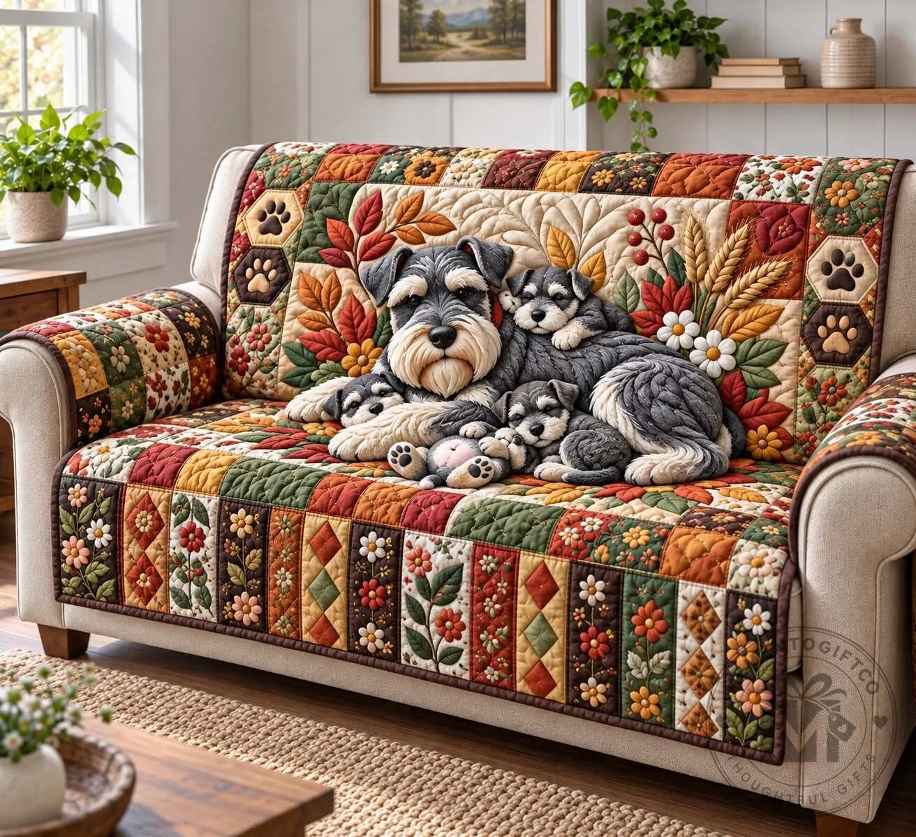 Schnauzer Paw Parade Quilted Sofa Cover for Living Room Furniture Protection