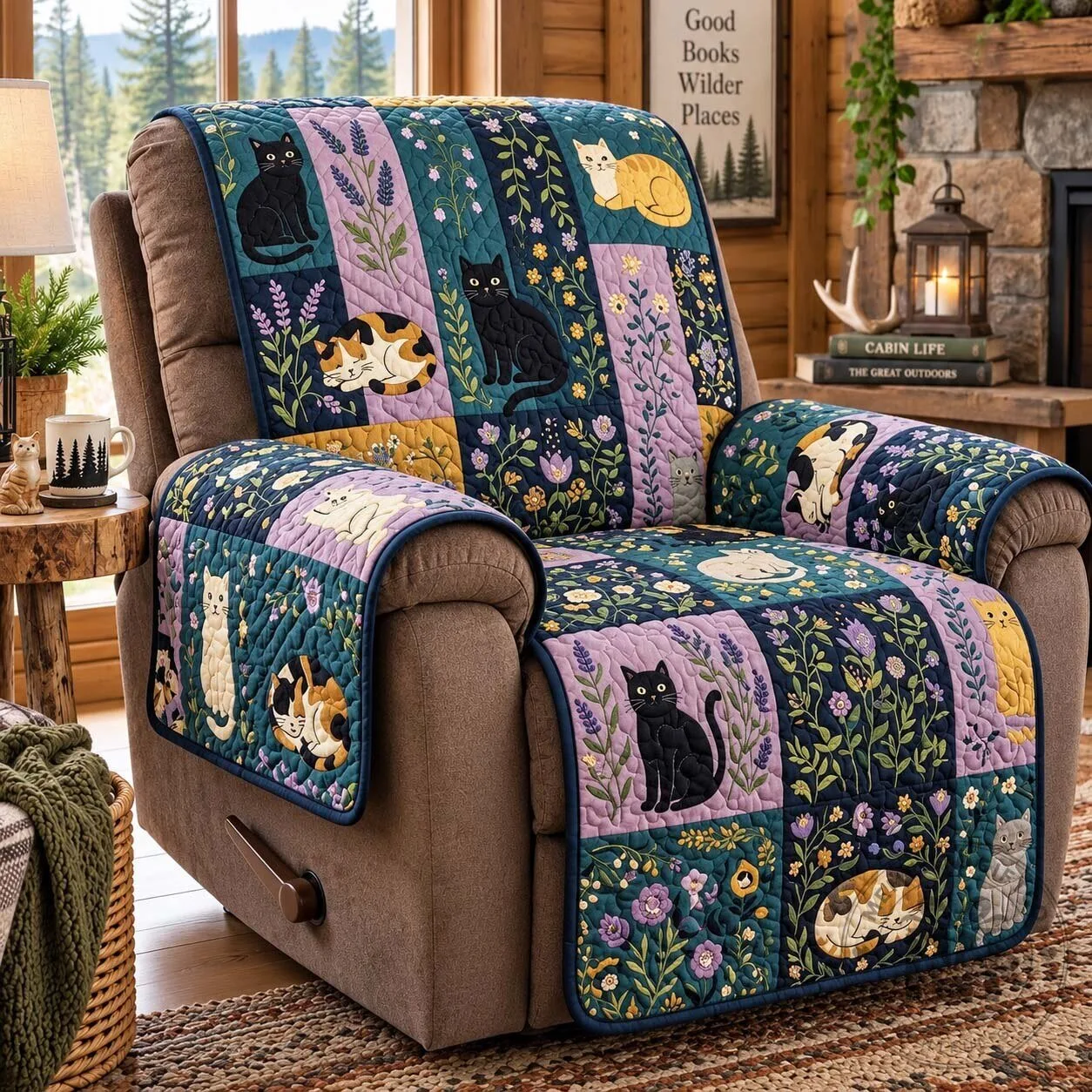 Midnight Garden Cats Quilted Recliner Cover Sofa Protector