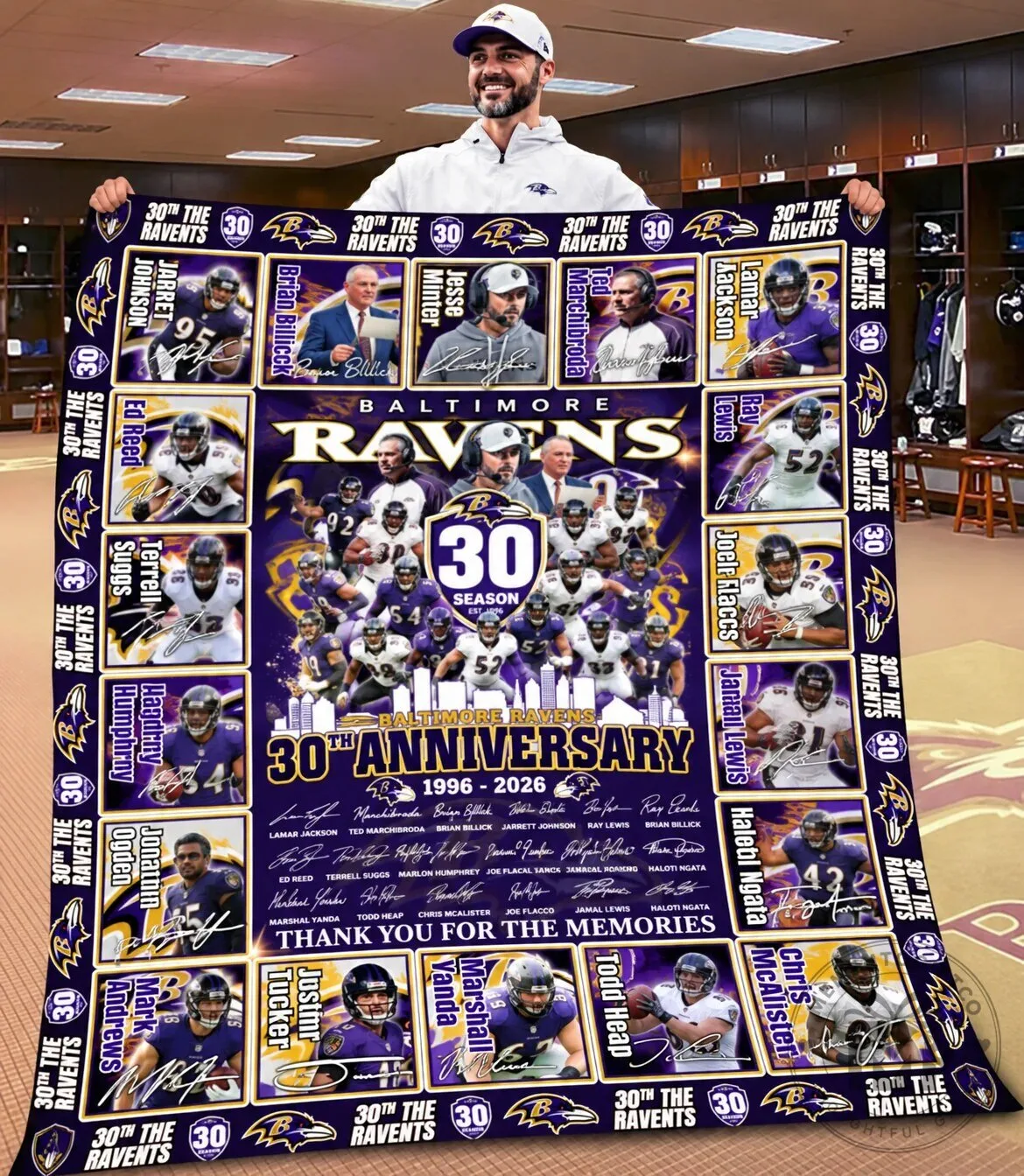 Baltimore Ravens 30th Anniversary 1996-2026 Commemorative Football Blanket