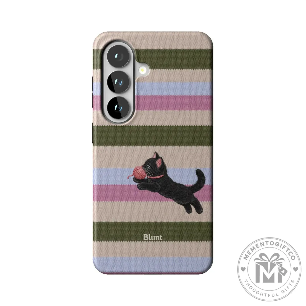 Cute Black Kitten Playing With Yarn Ball Striped Pattern Phone Case Cute Black Kitten Playing With Yarn Ball Striped Pattern Phone Case