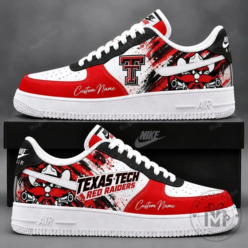 Texas Tech Red Raiders Custom Name White Red Black Splatter Design Shoes