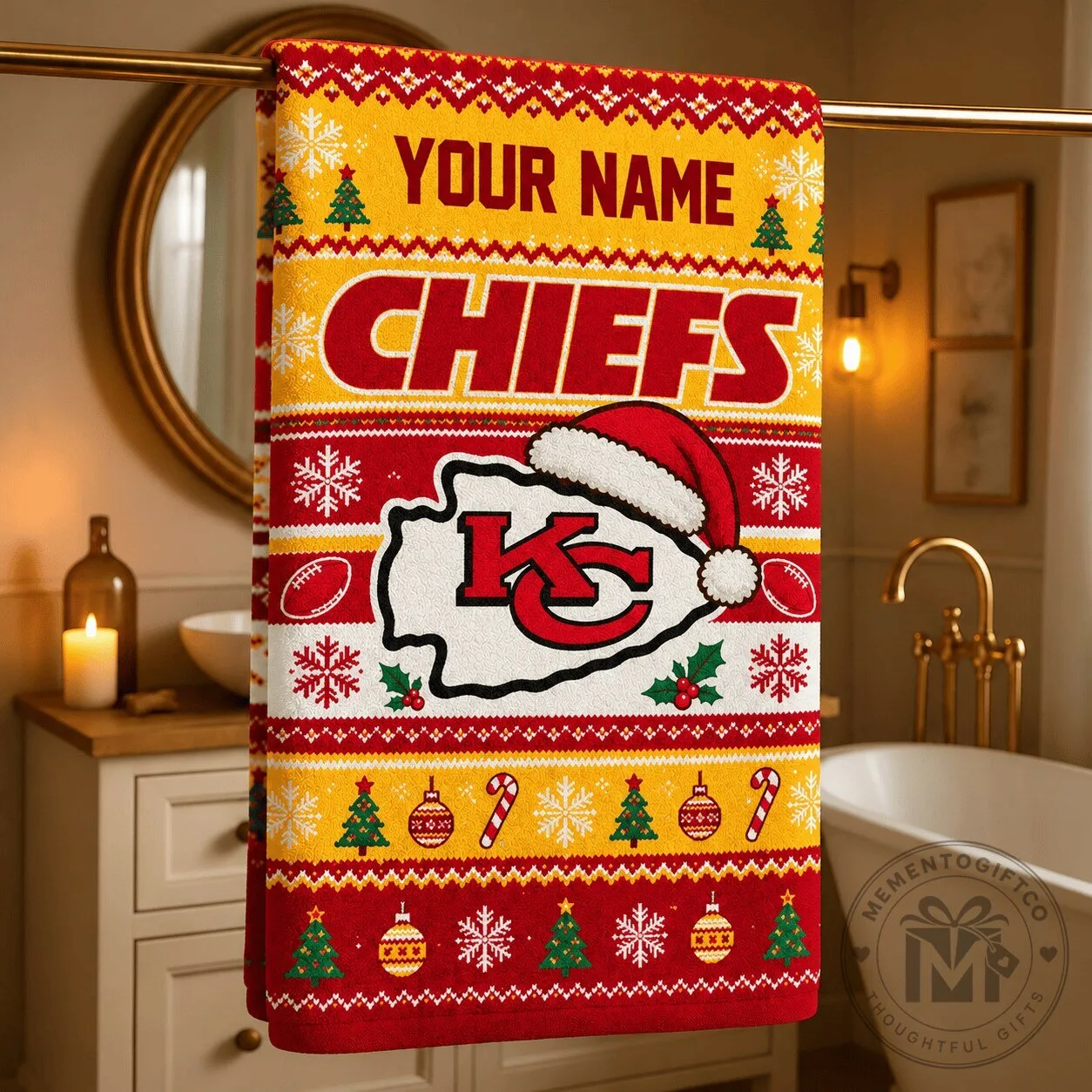Kansas City Chiefs Ugly Christmas Sweater Pattern Personalized Bath Towel