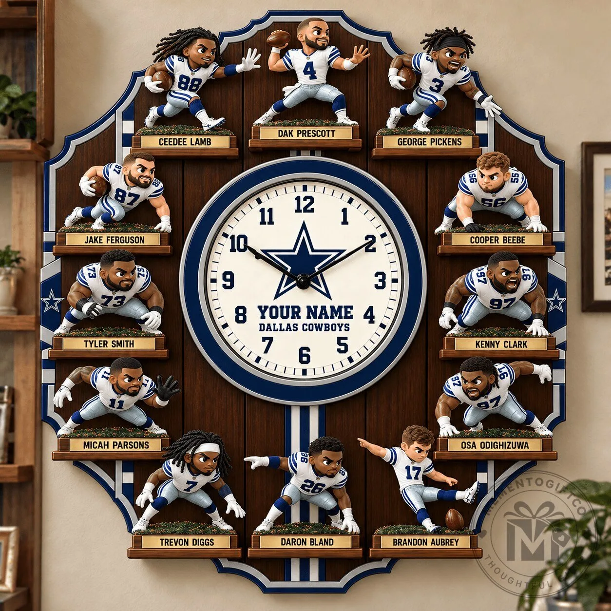 Dallas Cowboys NFL Famous Players Custom Name Wall Clock for Home Decor