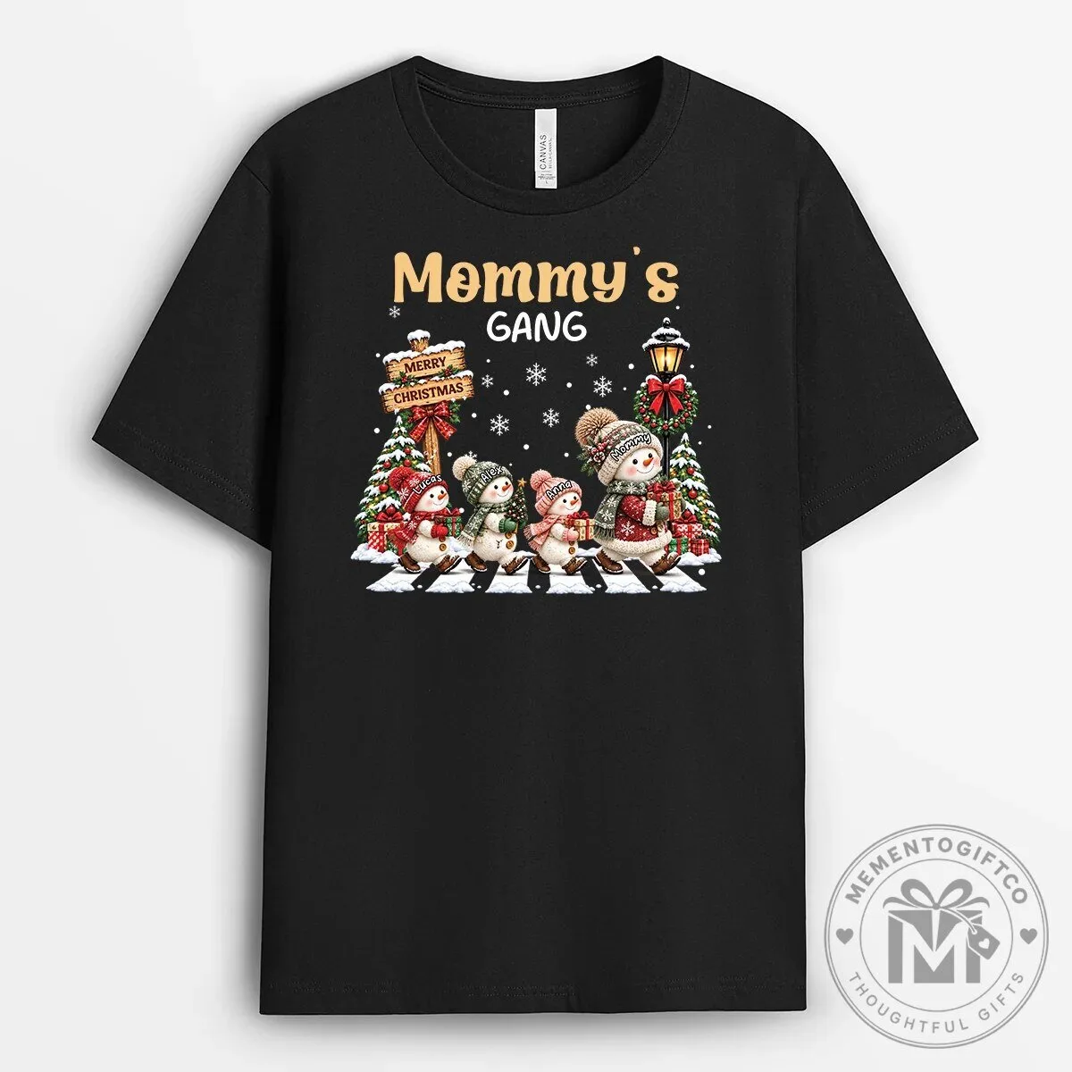 Mommy's Gang Snowman Family Christmas Crossing Holiday T-Shirt
