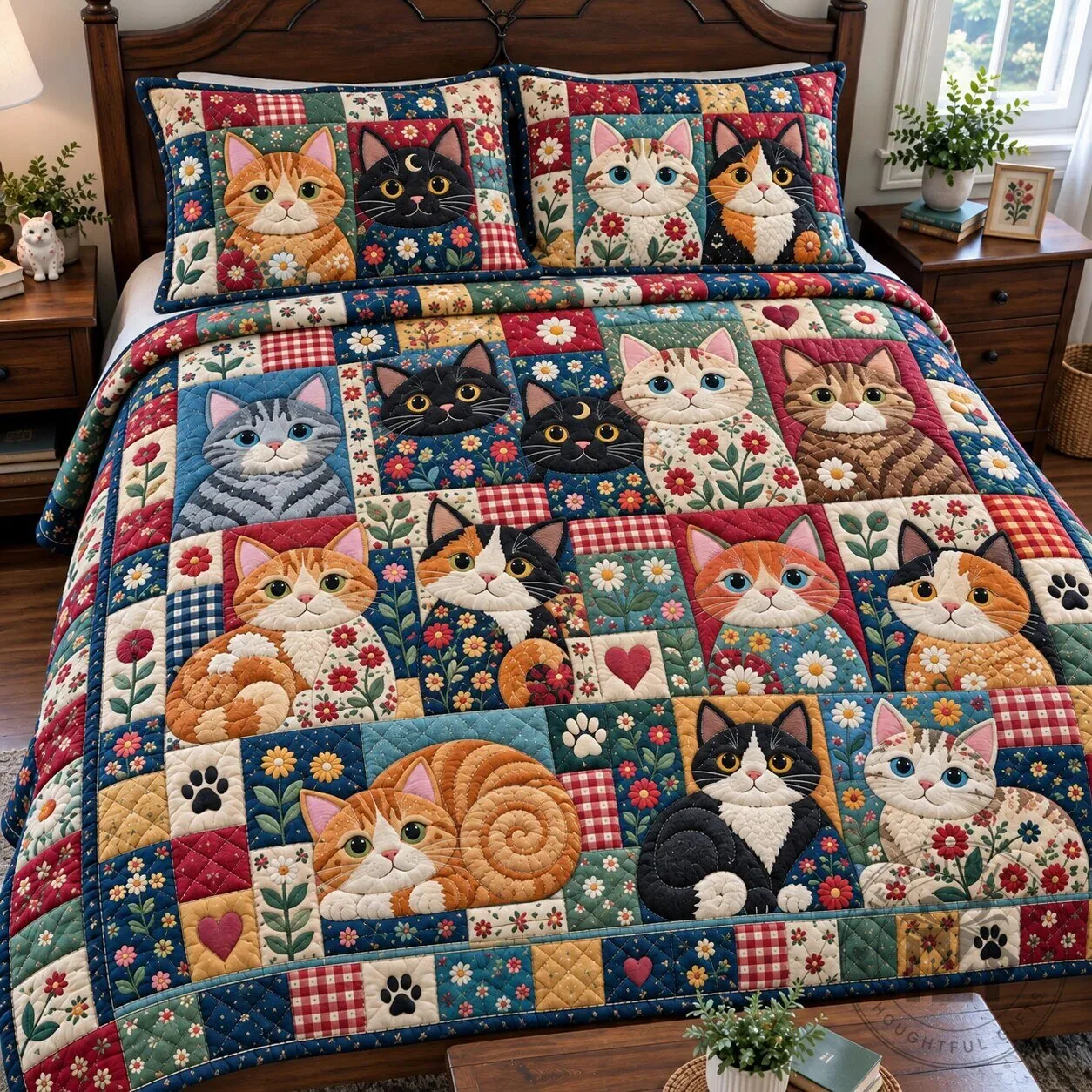 Grumpy Cat Cute Kitten Patchwork Quilted Bedding Set