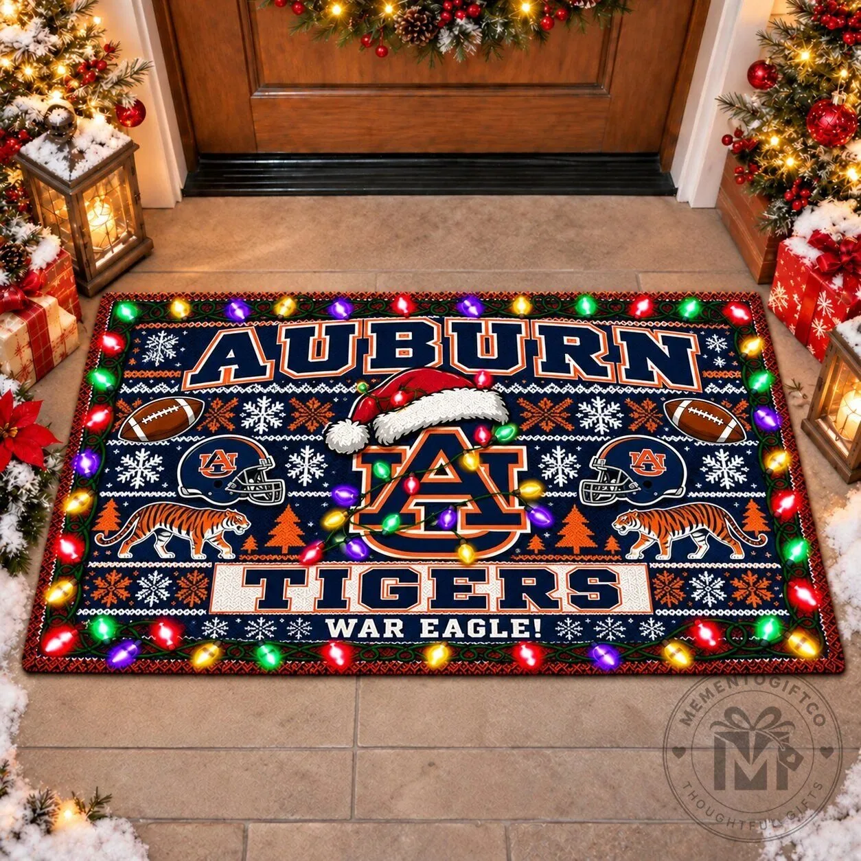 Auburn Tigers Christmas Holiday Doormat Rug