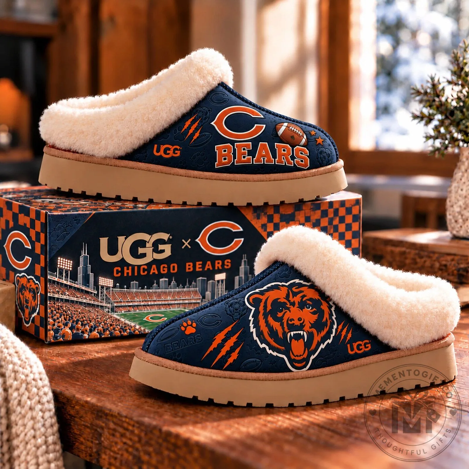 Chicago Bears NFL Team Logo Fur Lined Slippers for Women