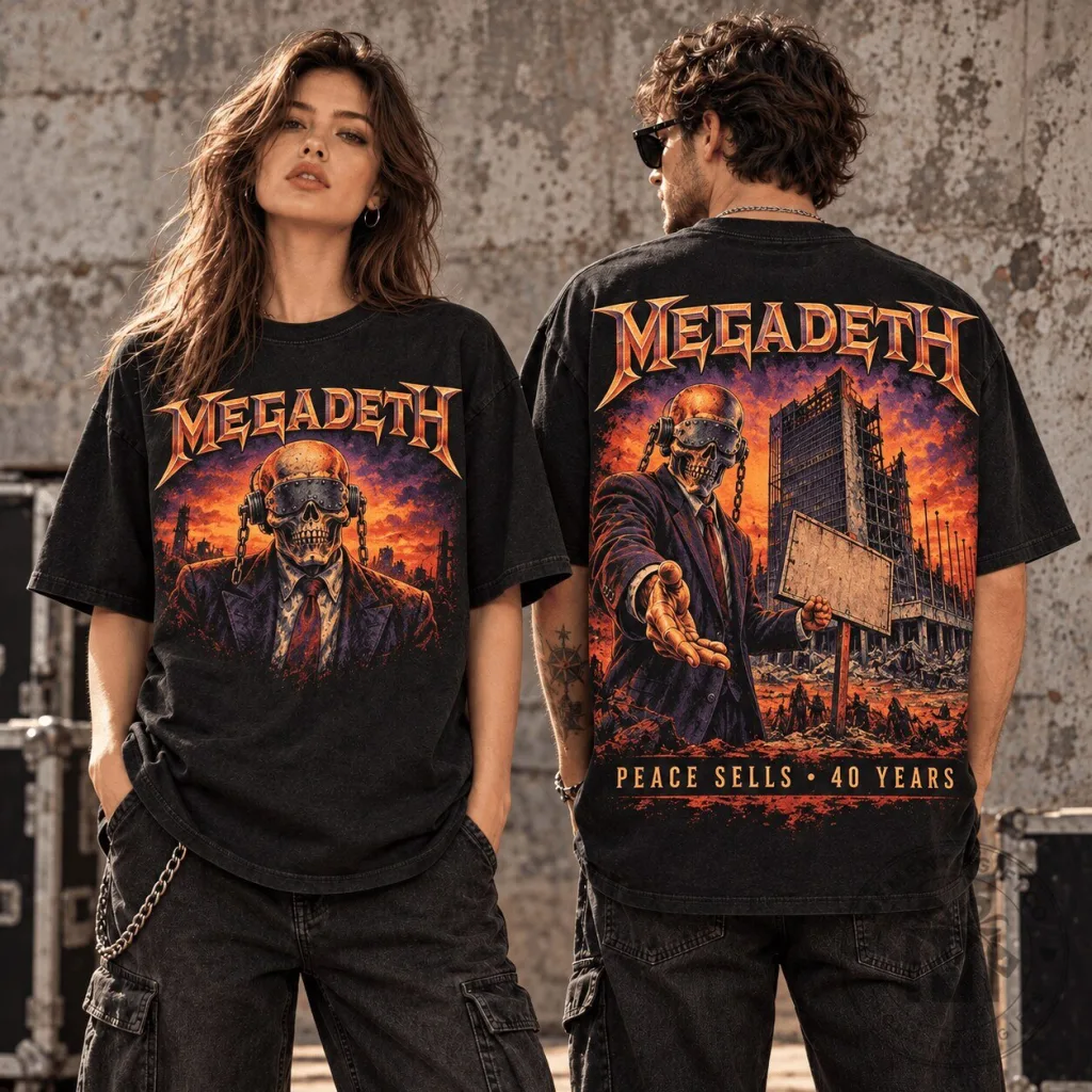 Megadeth Peace Sells 40 Years Anniversary Album Art Graphic T-Shirt Megadeth Peace Sells 40 Years Anniversary Album Art Graphic T-Shirt