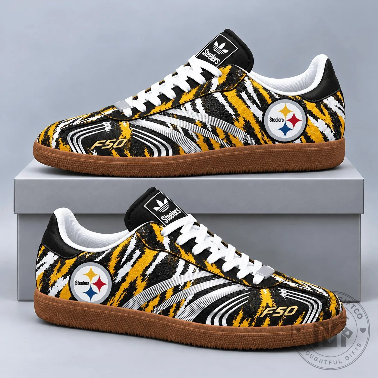 Pittsburgh Steelers F50 Tiger Print Low Top Gum Sole Casual Sneakers 2 Pittsburgh Steelers F50 Tiger Print Low Top Gum Sole Casual Sneakers