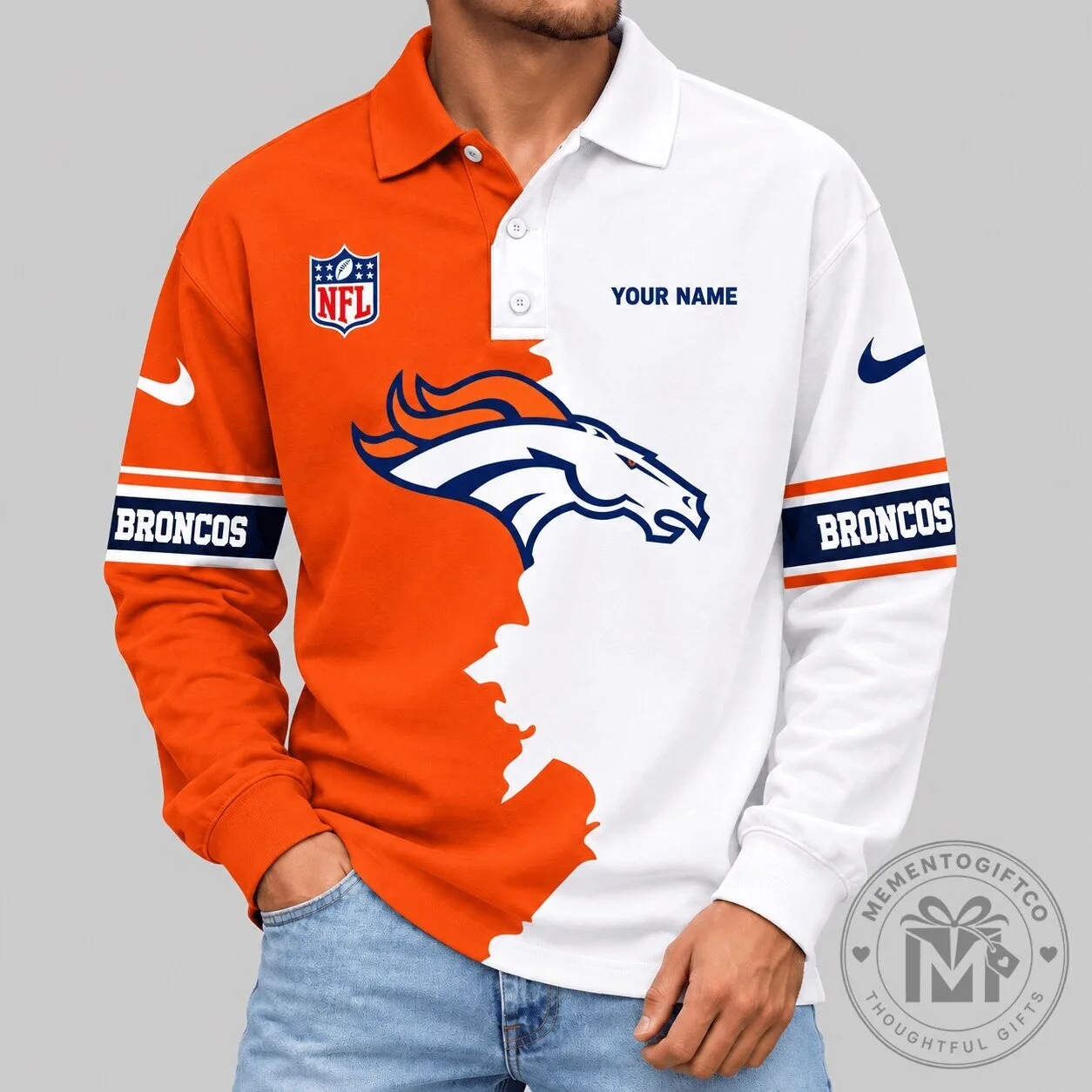 Denver Broncos National Football League Split Panel Long Sleeve Polo Shirt
