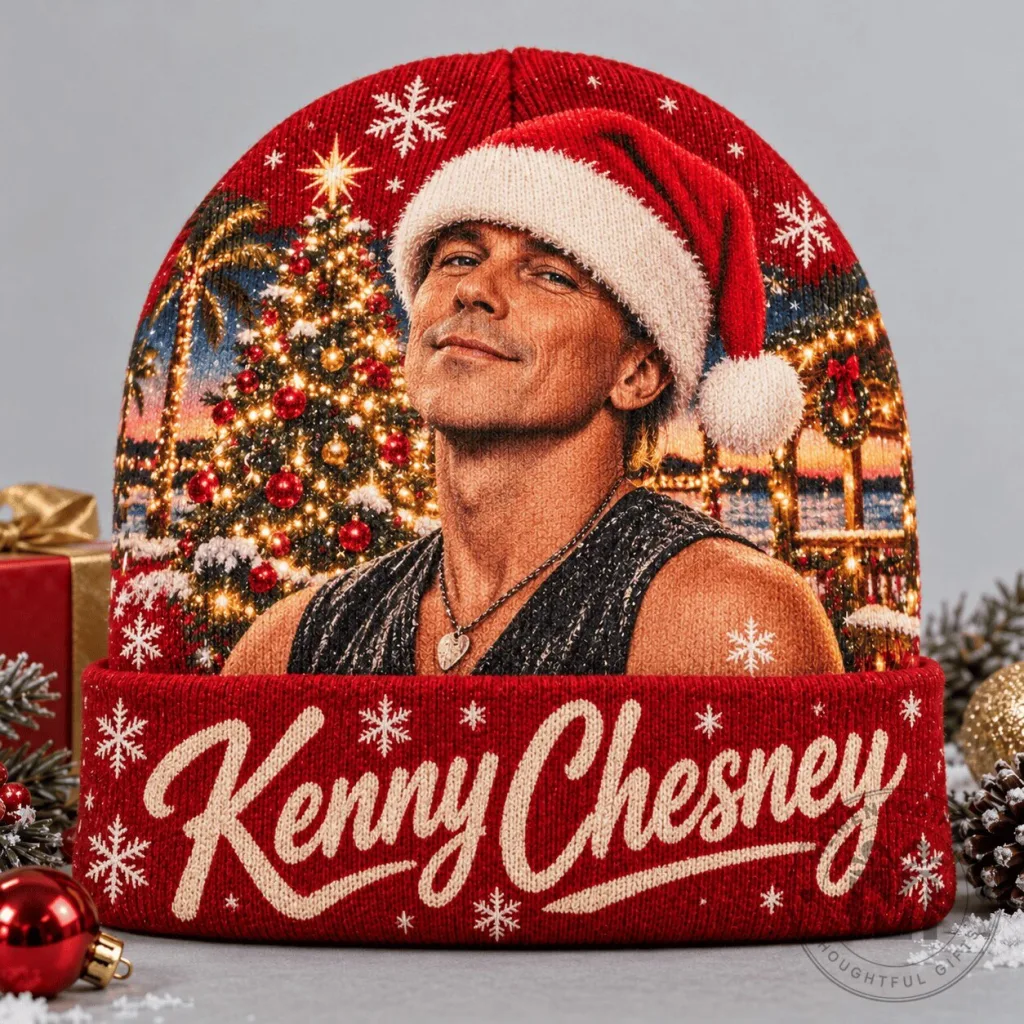 Kenny Chesney Christmas Tree Portrait Red Beanie Hat Kenny Chesney Christmas Tree Portrait Red Beanie Hat