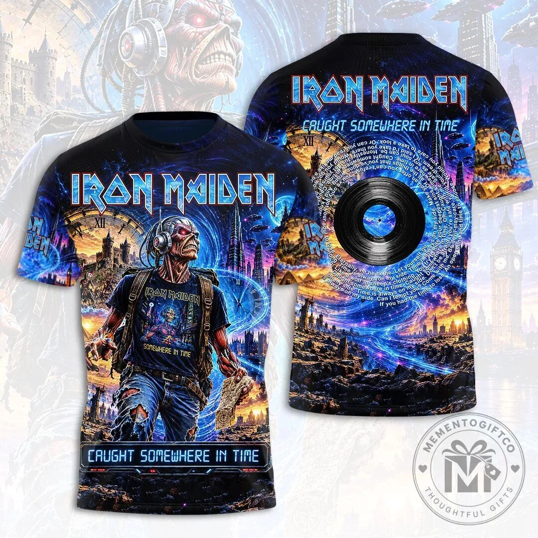 Iron Maiden Caught Somewhere In Time Album Art Heavy Metal Music Band T-Shirt 2 Iron Maiden Caught Somewhere In Time Album Art Heavy Metal Music Band T-Shirt