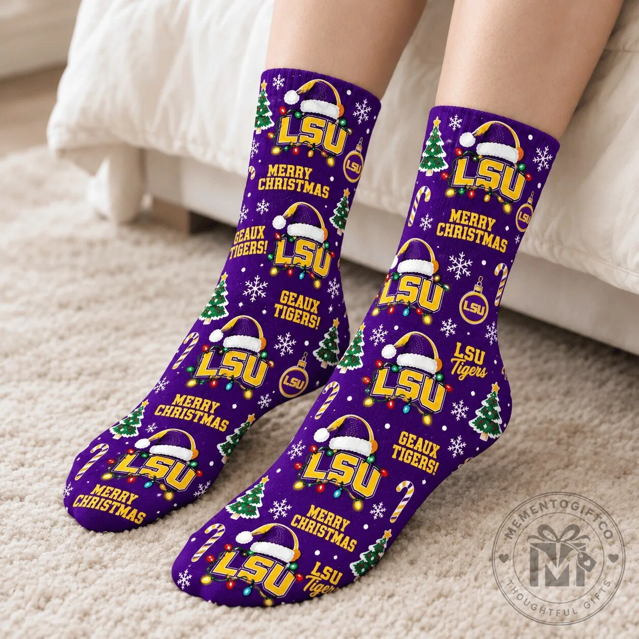 Louisiana State University Tigers Christmas Holiday Pattern Crew Socks