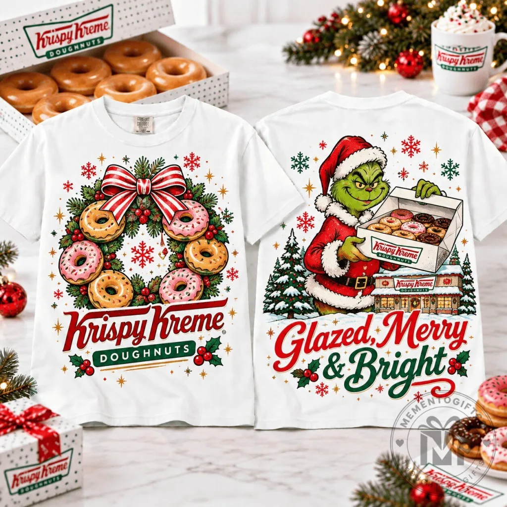 Grinch Krispy Kreme Doughnuts Glazed Merry and Bright Christmas T-Shirt Grinch Krispy Kreme Doughnuts Glazed Merry and Bright Christmas T-Shirt