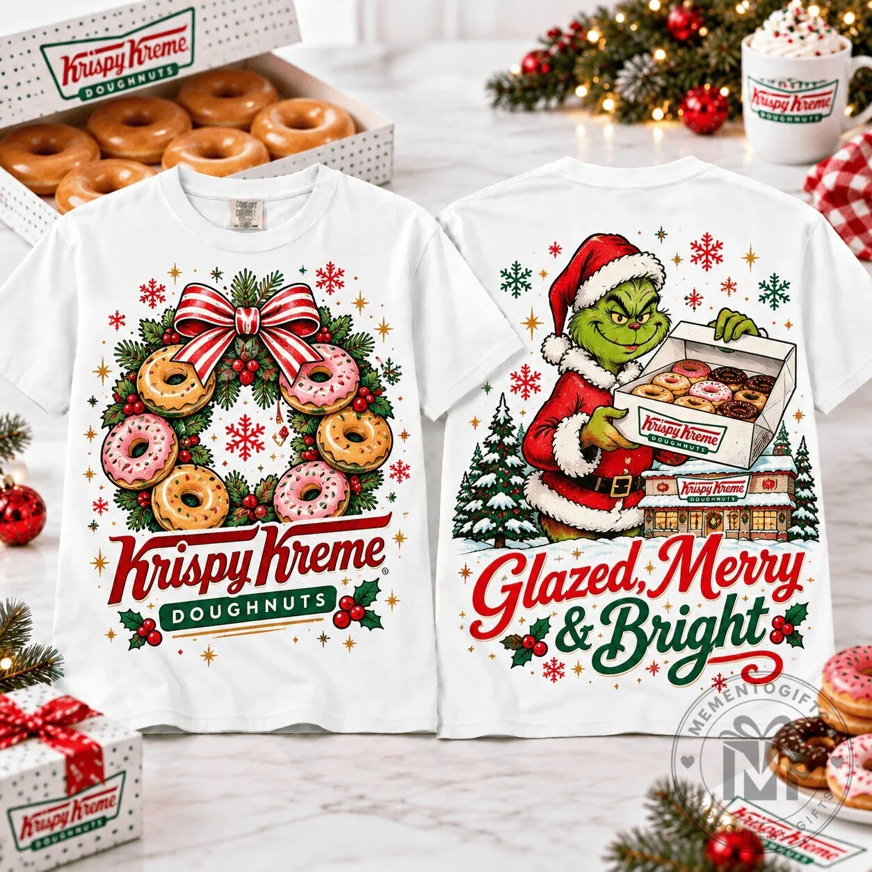Grinch Krispy Kreme Doughnuts Glazed Merry and Bright Christmas T-Shirt 1 Grinch Krispy Kreme Doughnuts Glazed Merry and Bright Christmas T-Shirt