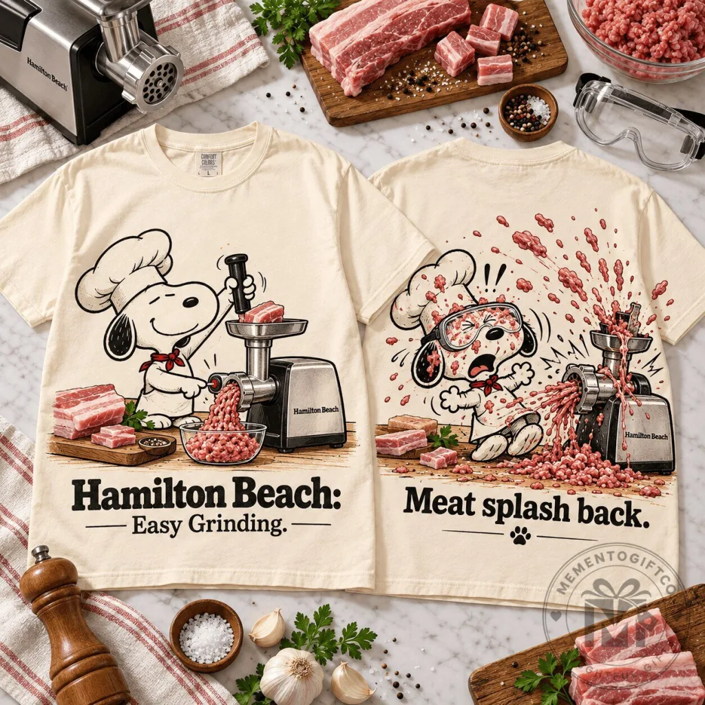 Snoopy Hamilton Beach Easy Grinding Meat Splash Back Funny Chef Graphic T-Shirt Snoopy Hamilton Beach Easy Grinding Meat Splash Back Funny Chef Graphic T-Shirt