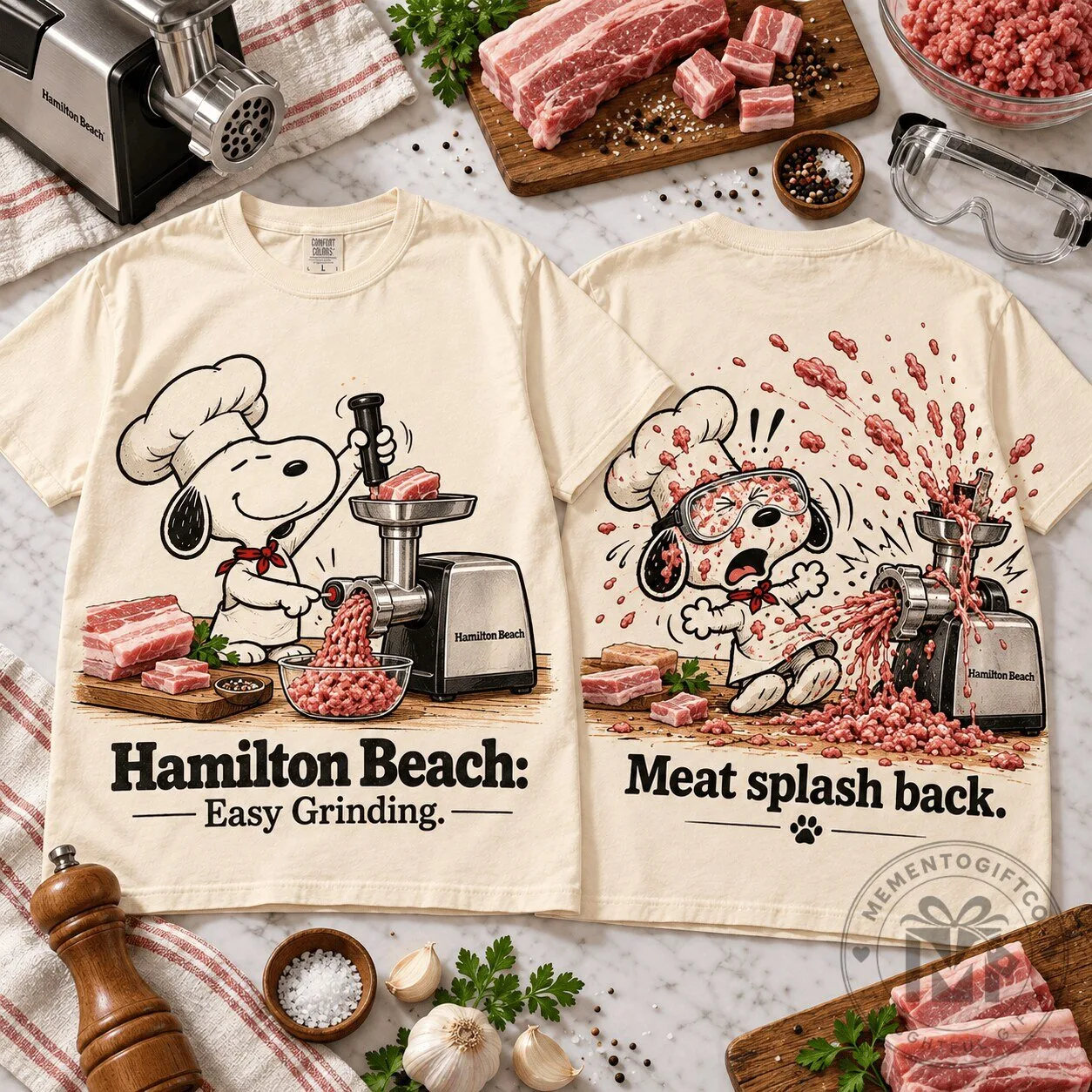 Snoopy Hamilton Beach Easy Grinding Meat Splash Back Funny Chef Graphic T-Shirt