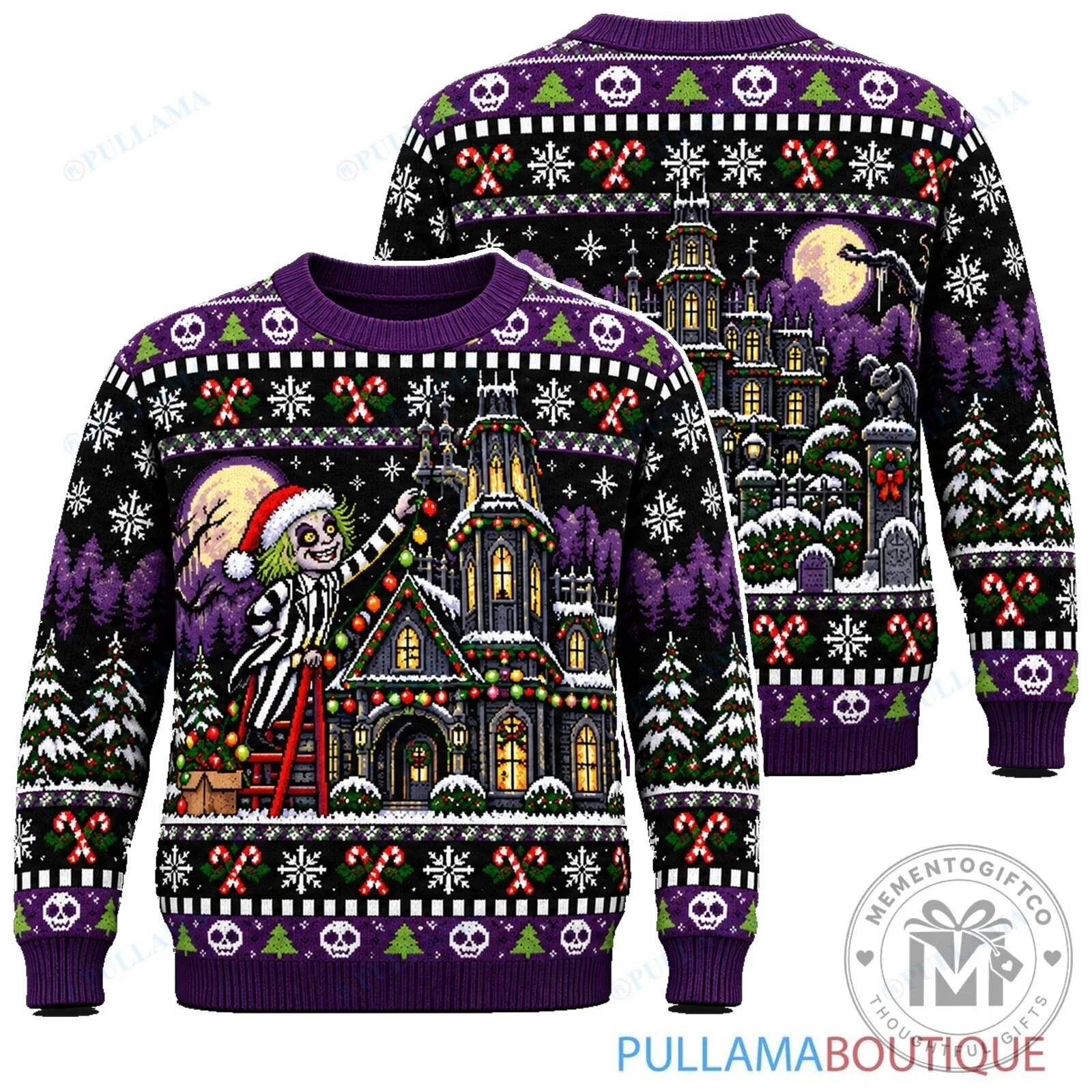 Beetlejuice Haunted Christmas Mansion Holiday Ugly Sweater