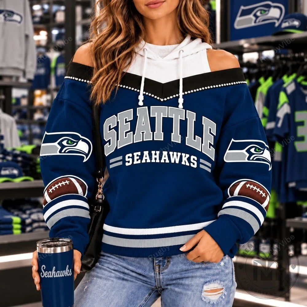 Seattle Seahawks Football Team Off Shoulder Hoodie