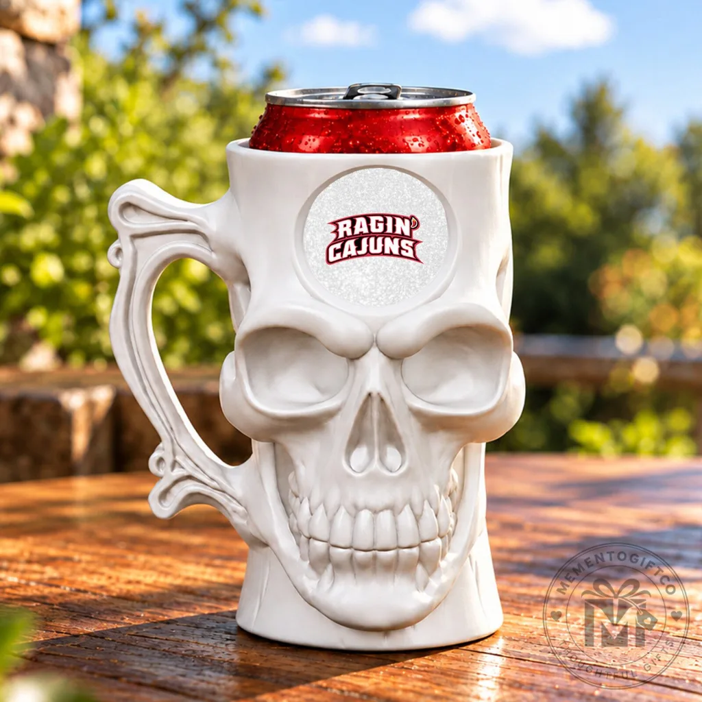 Louisiana Ragin' Cajuns Skull Can Cooler Holder for 12oz Beverage Cans Louisiana Ragin' Cajuns Skull Can Cooler Holder for 12oz Beverage Cans