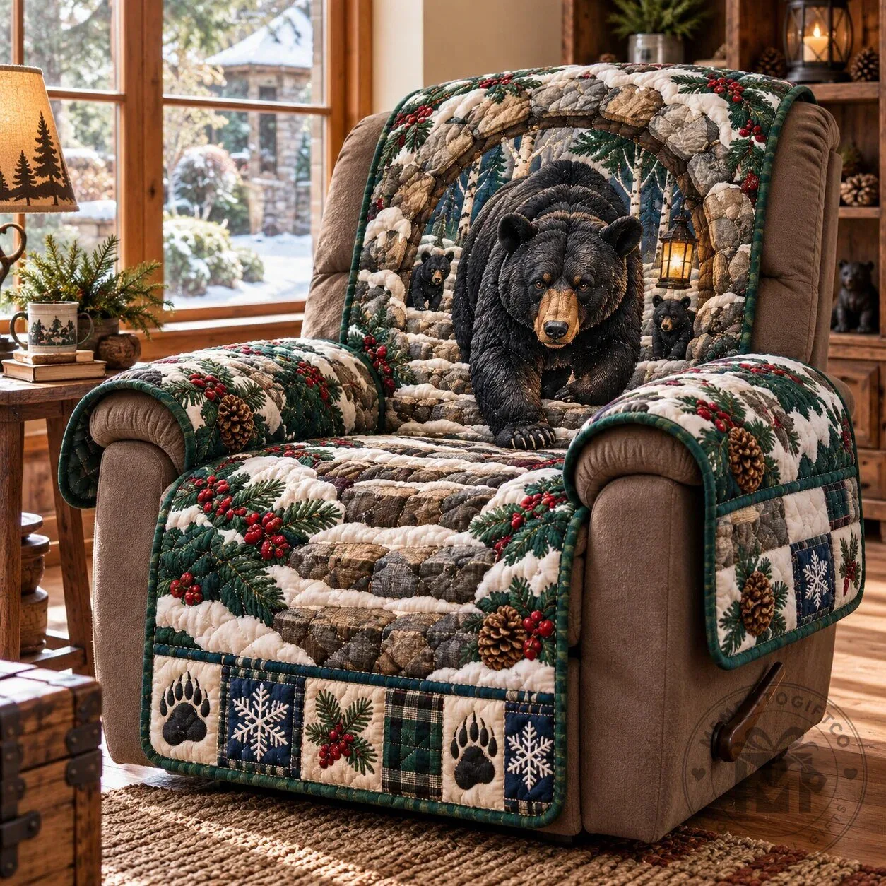 Winter Bear Quilted Recliner Furniture Protector Cover