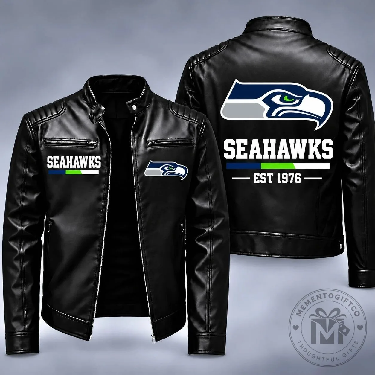 Seattle Seahawks NFL Football Team Logo Black Leather Jacket