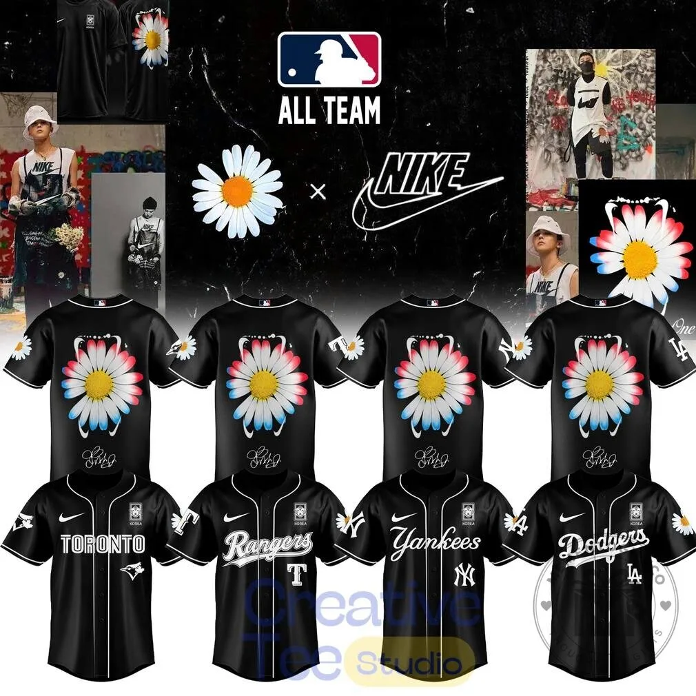 G-Dragon PEACEMINUSONE Daisy Flower Nike Baseball Jersey 7 G-Dragon PEACEMINUSONE Daisy Flower Nike Baseball Jersey