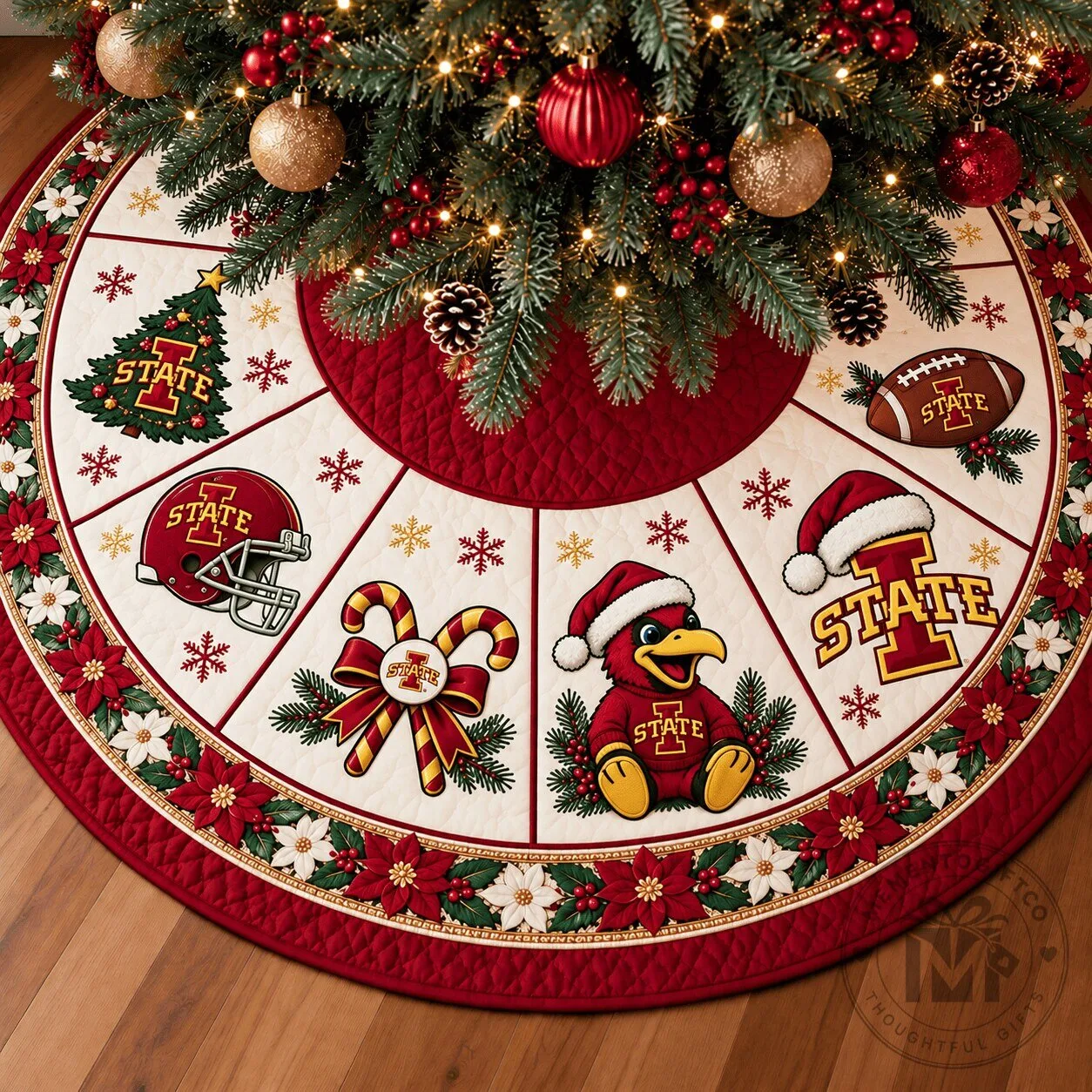Iowa State Cyclones Football Christmas Tree Skirt Holiday Decor