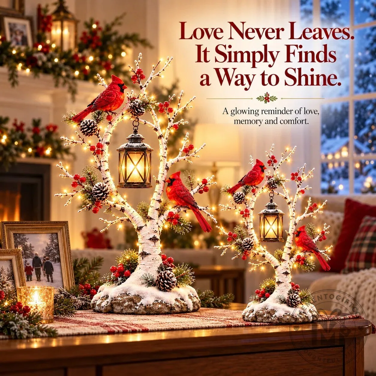 Christmas Cardinal Winter Birch Tree with Lantern and LED Lights 17 Christmas Cardinal Winter Birch Tree with Lantern and LED Lights