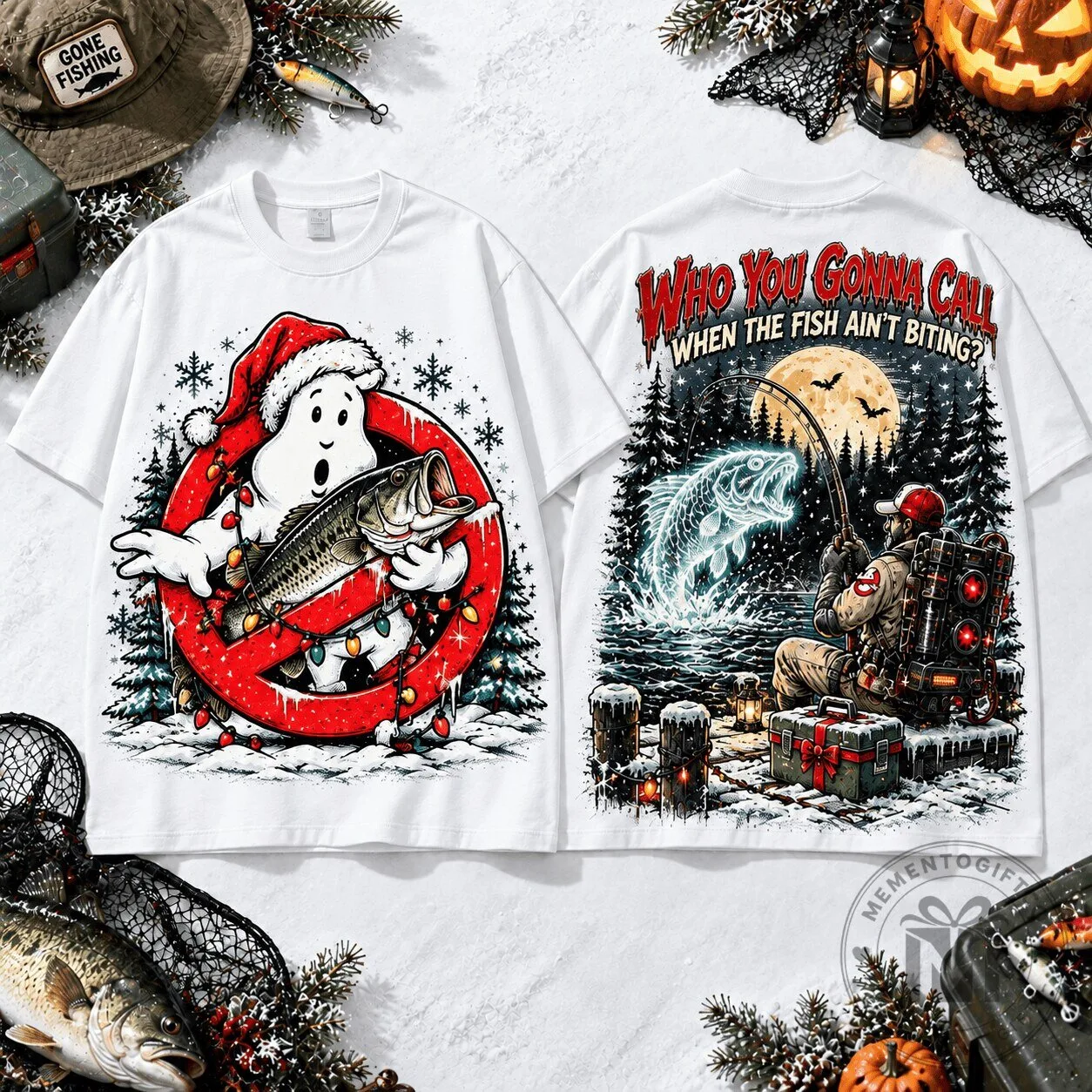 Ghostbusters Christmas Fishing T-Shirt Who You Gonna Call When Fish Ain't Biting 3 Ghostbusters Christmas Fishing T-Shirt Who You Gonna Call When Fish Ain't Biting